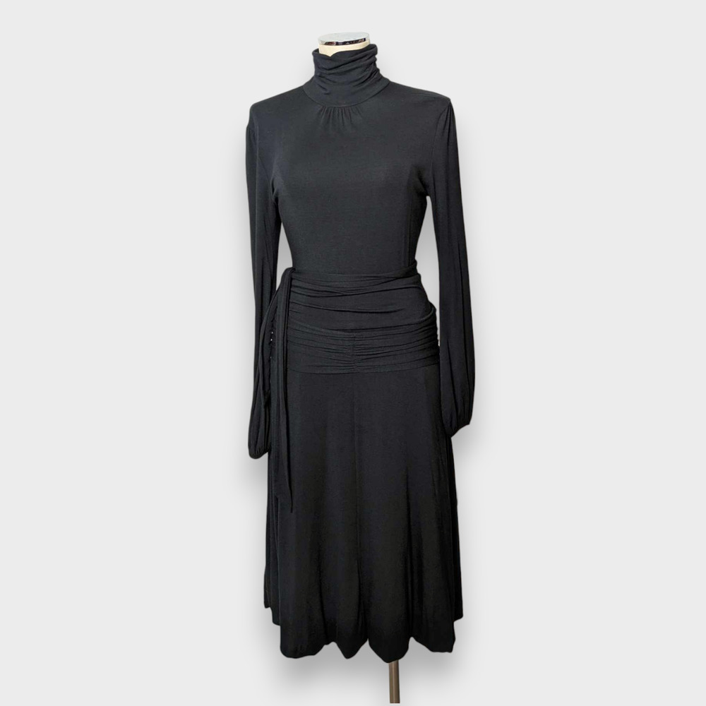 Zoe D Elegant Black Long Sleeve midi jersey Dress